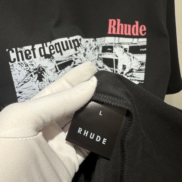 Rhude Cotton Champions du Monde Black T-Shirt - Picture 5 of 8